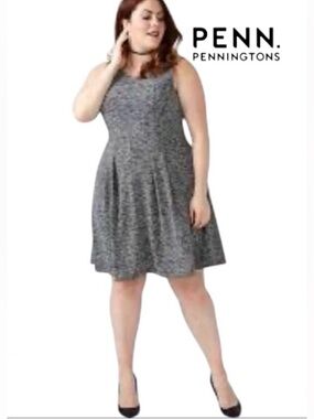 2X PENN Sleeveless Gray Sleeveless Fit and Flare Dress with Zipper Embellishment